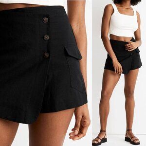Madewell Cargo Linen Cotton Blend Skirt Skort Pockets Black Size 4 Casual Preppy